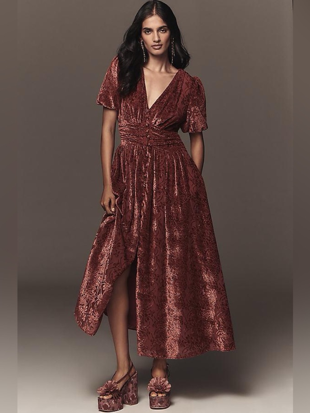 Anthropologie The Katerina Button-Front Dress: Velvet Edition NWT